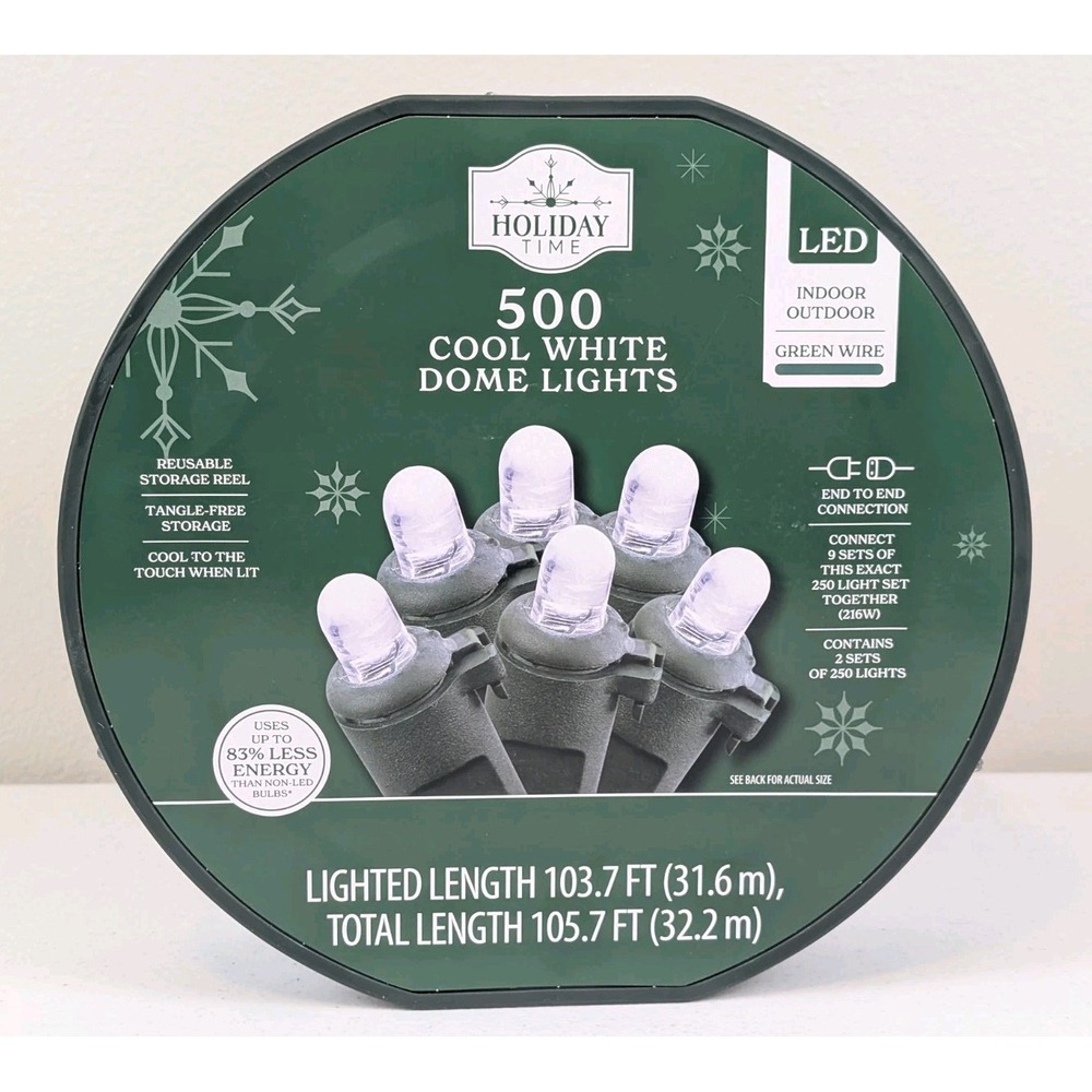 NEW Holiday Time 500-Count Cool White LED Dome Christmas Lights GREEN WIRE